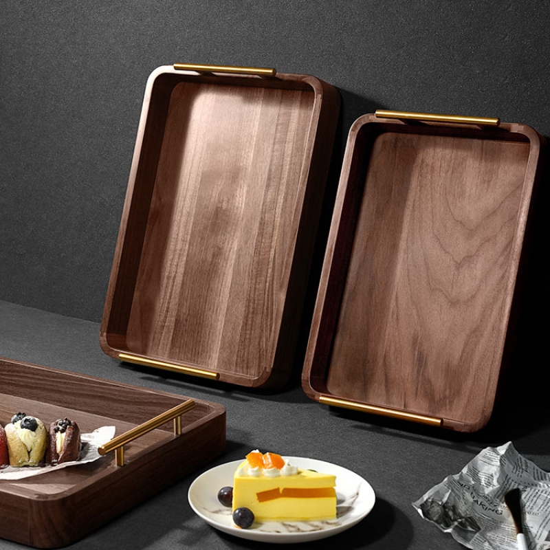 Walnut Color Wooden Serving Tray set of 3pcs